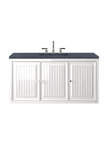 Athens 48" Single Vanity, Glossy White w/ 3 CM Charcoal Soapstone Quartz Top - Image 2