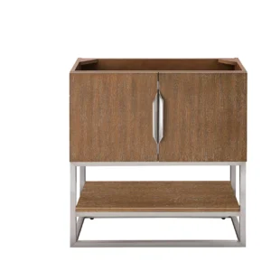 Columbia 31.5″ Single Vanity Cabinet, Latte Oak, Brushed Nickel
