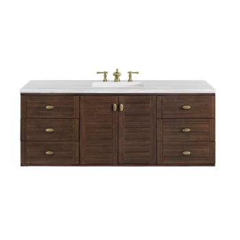 Amberly 60" Single Vanity, Mid-Century Walnut w/ 3 CM Arctic Fall Top - Image 2