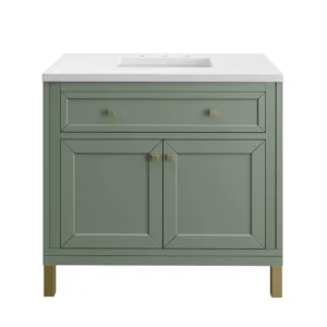 Chicago 36″ Single Vanity, Smokey Celadon w/ 3 CM White Zeus Top