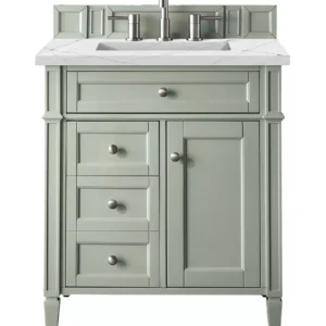 Brittany 30″ Single Vanity, Sage Green, w/ 3 CM Ethereal Noctis Quartz Top