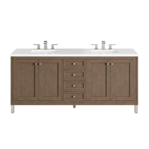 Chicago 72″ Double Vanity, Whitewashed Walnut w/ 3 CM White Zeus Quartz Top