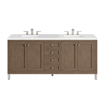 Chicago 72" Double Vanity, Whitewashed Walnut w/ 3 CM White Zeus Quartz Top