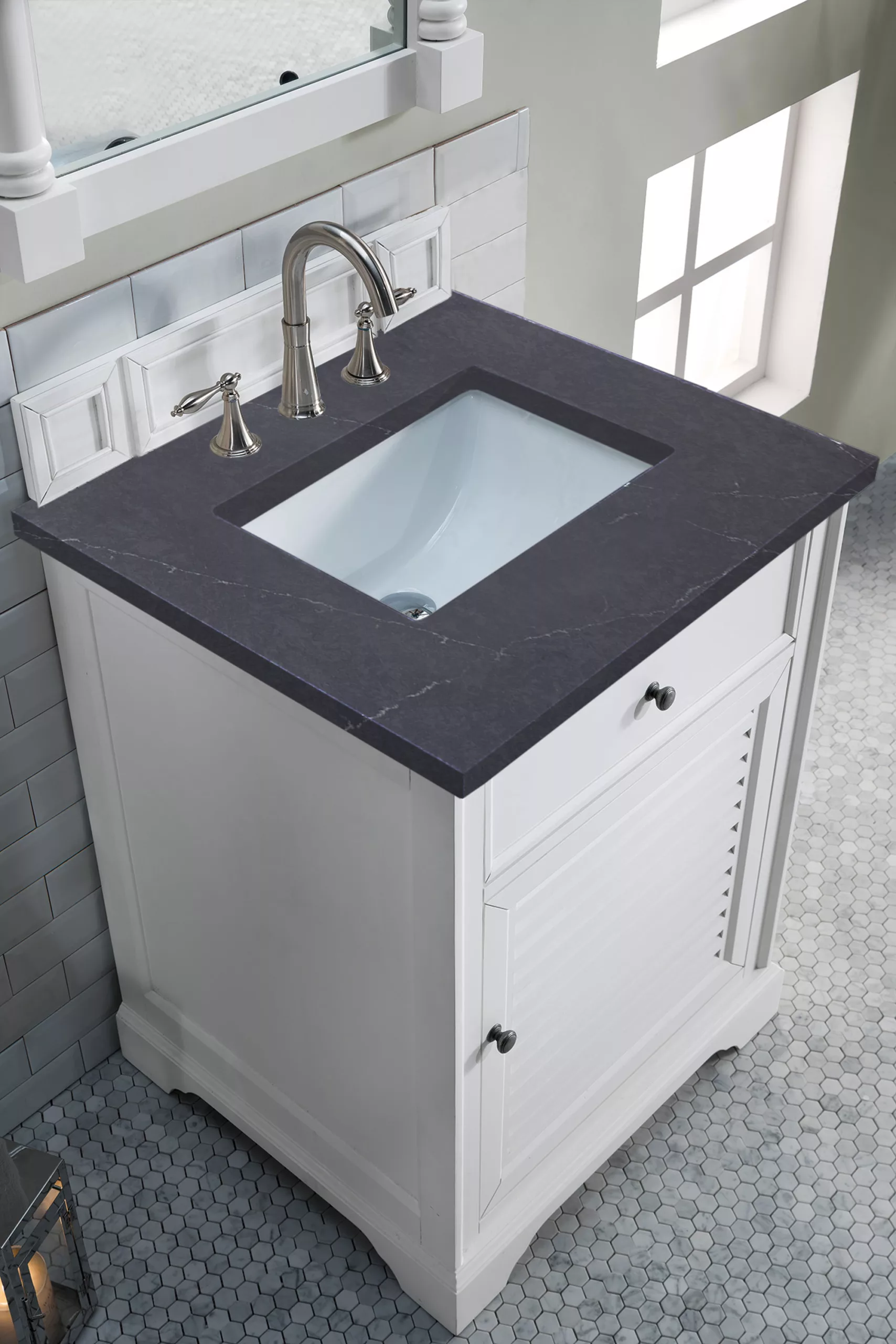 Savannah 26" Single Vanity, Bright White w/ 3 CM Charcoal Top - Image 3