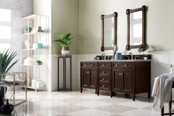 Brittany 72" Double Vanity, Burnished Mahogany w/ 3 CM Eternal Serena Quartz Top - Image 3
