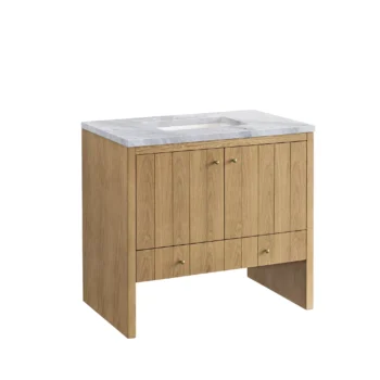 Hudson 36" Single Vanity, Light Natural Oak w/ 3 CM Carrara Marble Top - Image 5