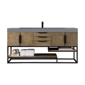 Columbia 72″ Single Vanity, Latte Oak, Matte Black w/ Dusk Grey Glossy Composite Stone Top
