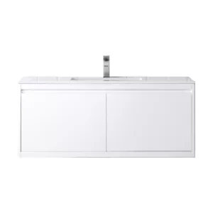 Milan 47.3″ Single Vanity, Glossy White w/ Glossy White Composite Stone Top