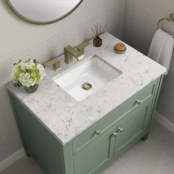 Chicago 36" Single Vanity, Smokey Celadon w/ 3 CM Eternal Jasmine Pearl Top - Image 5