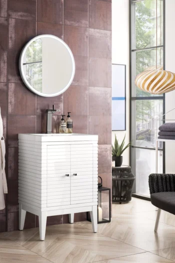Linden 24" Single Vanity, Glossy White w/ White Glossy Composite Stone Top - Image 3