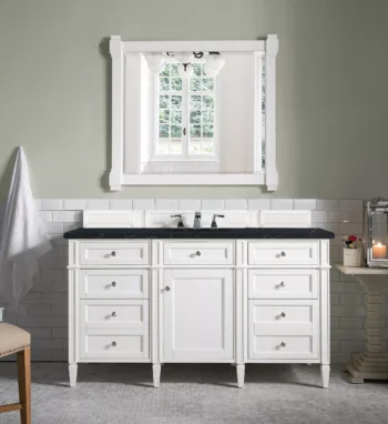 Brittany 60" Single Vanity, Bright White w/ 3 CM Charcoal Soapstone Quartz Top - Image 2