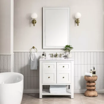 Breckenridge 30" Single Vanity, Bright White w/ 3 CM White Zeus Top - Image 3