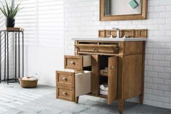 Brittany 30" Single Vanity, Saddle Brown, w/ 3 CM Ethereal Noctis Quartz Top - Image 4