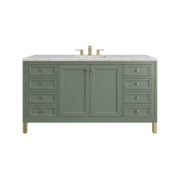 Chicago 60" Single Vanity, Smokey Celadon w/ 3 CM Eternal Jasmine Pearl Top - Image 3