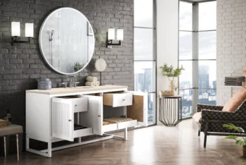 Athens 60" Single Vanity, Glossy White w/ 3 CM Eternal Marfil Top - Image 6