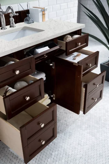 Brittany 48" Single Vanity, Burnished Mahogany w/ 3 CM Eternal Jasmine Pearl Quartz Top - Image 4