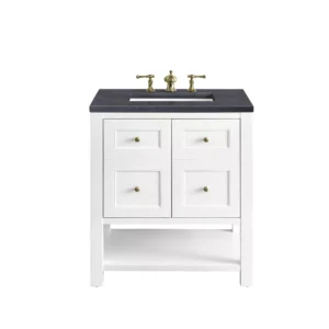 Breckenridge 30″ Single Vanity, Bright White w/ 3 CM Charcoal Soapstone Top