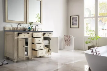 Bristol 60" Double Vanity, Vintage Vanilla w/ 3 CM Charcoal Top - Image 4