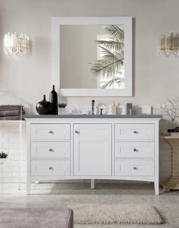 Palisades 60" Single Vanity, Bright White w/ 3 CM Cala Blue Top - Image 2