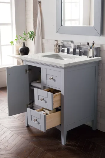 Palisades 30" Single Vanity, Silver Gray w/ 3 CM Eternal Jasmine Pearl Quartz Top - Image 3