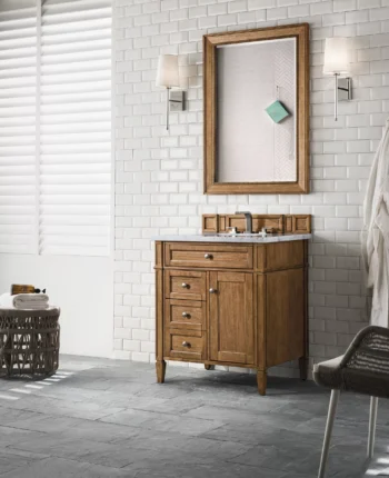 Brittany 30" Single Vanity, Saddle Brown w/ 3 CM Carrara Marble Top - Image 3