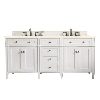 Brittany 72" Double Vanity, Bright White Vanity w/ 3 CM Eternal Marfil Quartz Top