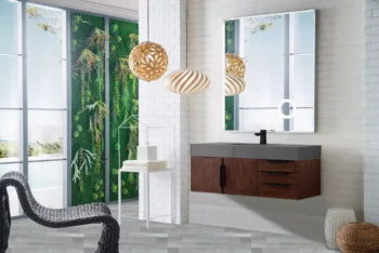 Mercer Island 48" Single Vanity, Coffee Oak, Matte Black w/ Dusk Grey Glossy Composite Stone Top - Image 3