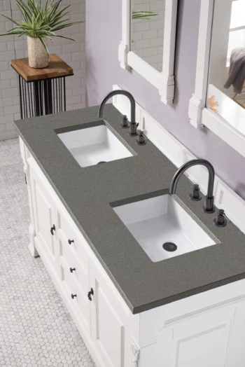 Brookfield 60" Double Vanity, Bright White w/ 3 CM Grey Expo Quartz Top - Image 2