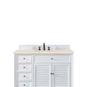 Savannah 48″ Single Vanity, Bright White w/ 3 CM Eternal Marfil Top