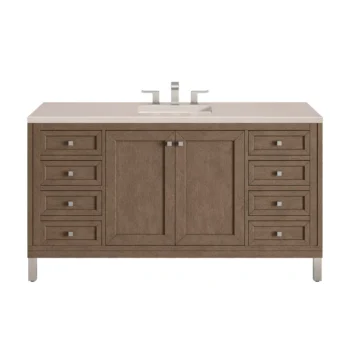 Chicago 60" Single Vanity, Whitewashed Walnut w/ 3 CM Eternal Marfil Quartz Top