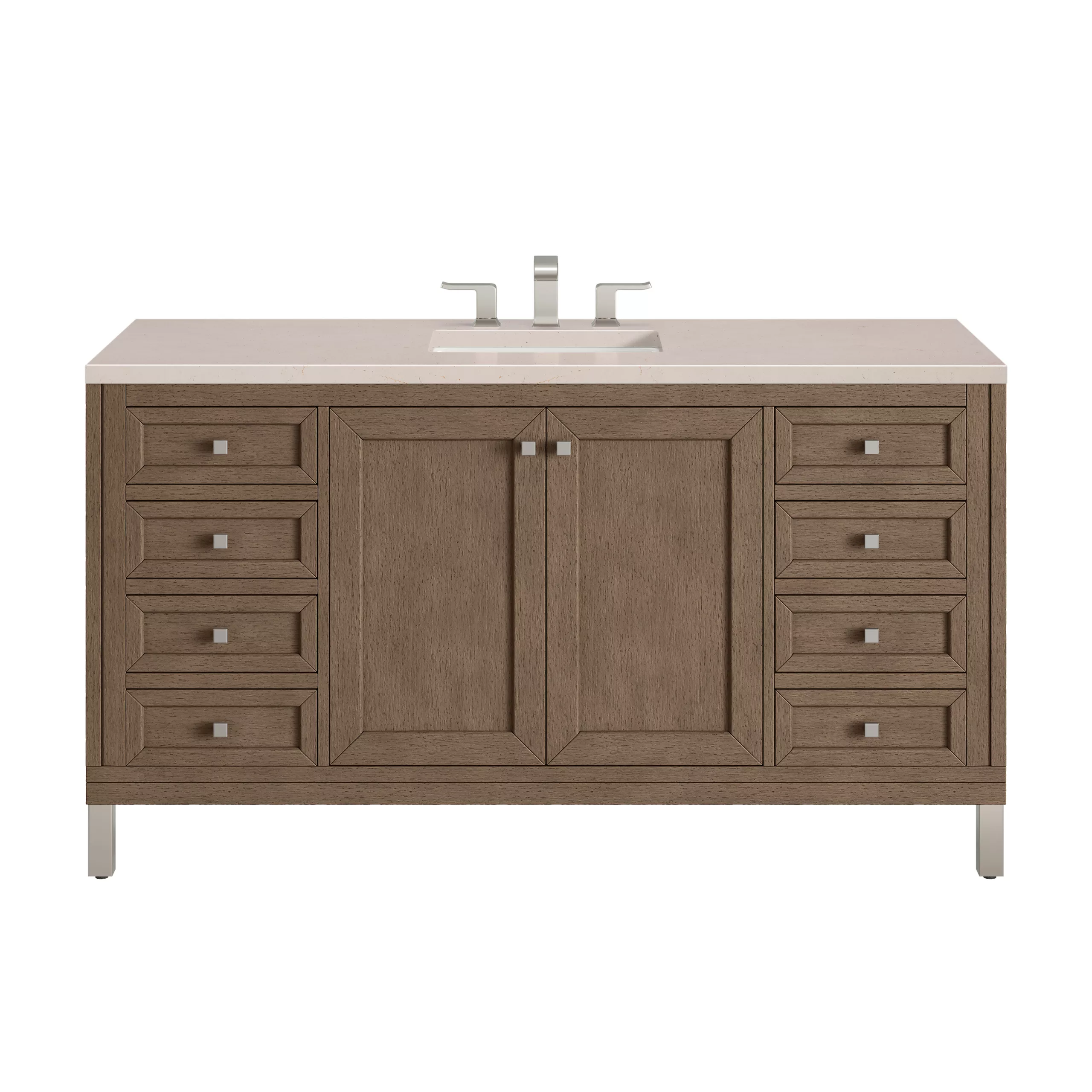 Chicago 60" Single Vanity, Whitewashed Walnut w/ 3 CM Eternal Marfil Quartz Top