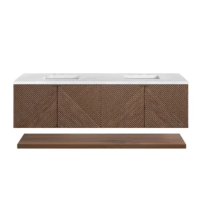 Marcello 72″ Double Vanity, Chestnut w/ 3 CM Arctic Fall Top