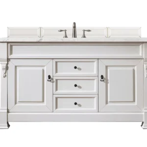 Brookfield 60″ Single Vanity, Bright White w/ 3 CM Eternal Jasmine Pearl Quartz Top