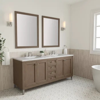 Chicago 72" Double Vanity, Whitewashed Walnut w/ 3 CM Ethereal Noctis Quartz Top - Image 4