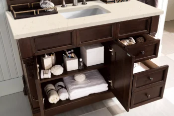 Brookfield 48" Single Vanity, Burnished Mahogany w/ 3 CM Eternal Marfil Quartz Top - Image 4