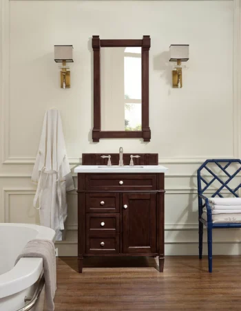 Brittany 30" Single Vanity, Burnished Mahogany, w/ 3 CM Ethereal Noctis Quartz Top - Image 2