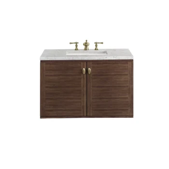 Amberly 36" Single Vanity, Mid-Century Walnut w/ 3 CM Eternal Jasmine Pearl Top - Image 2