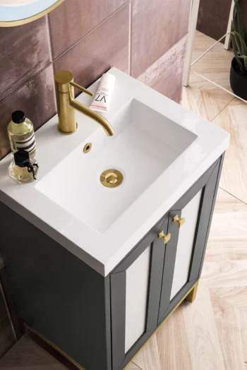 Chianti 20" Single Vanity, Mineral Gray, Radiant Gold, w/ White Glossy Composite Stone Top - Image 5