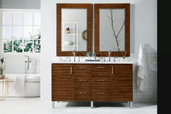 Metropolitan 60" Double Vanity, American Walnut w/ 3 CM Arctic Fall Solid Surface Top - Image 2