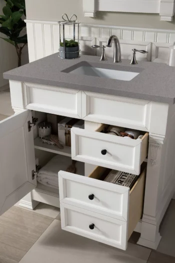 Brookfield 36" Single Vanity, Bright White w/ 3 CM Grey Expo Top - Image 4