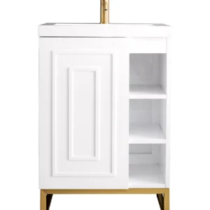 Alicante 24″ Single Vanity, Glossy White, Radiant Gold w/ White Glossy Composite Stone Top