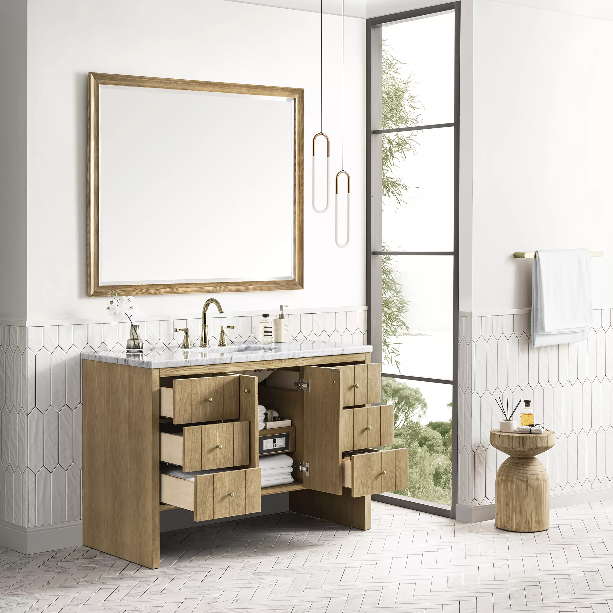 Hudson 48" Single Vanity, Light Natural Oak w/ 3 CM Arctic Fall Top - Image 5