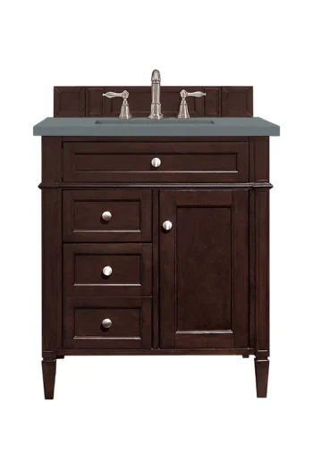 Brittany 30" Single Vanity, Burnished Mahogany, w/ 3 CM Cala Blue Top