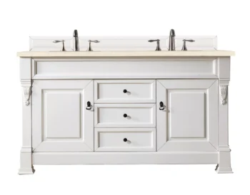 Brookfield 60" Double Vanity, Bright White w/ 3 CM Eternal Marfil Quartz Top