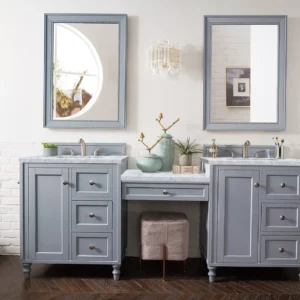 Copper Cove Encore 86″ Double Vanity Set, Silver Gray w/ 3 CM Carrara Marble Top