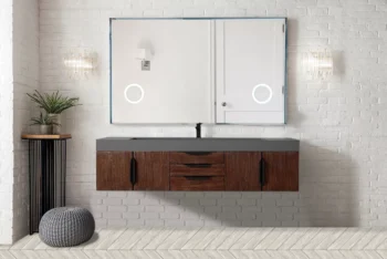 Mercer Island 72" Single Vanity, Coffee Oak, Matte Black w/ Dusk Grey Glossy Composite Stone Top - Image 2