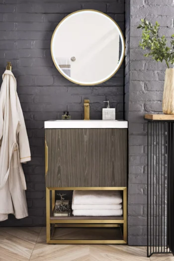 Columbia 24" Single Vanity, Ash Gray, Radiant Gold w/ White Glossy Composite Stone Top - Image 2