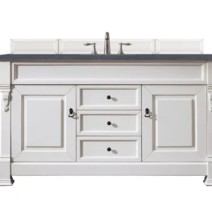 Brookfield 60″ Single Vanity, Bright White w/ 3 CM Charcoal Soapstone Quartz Top