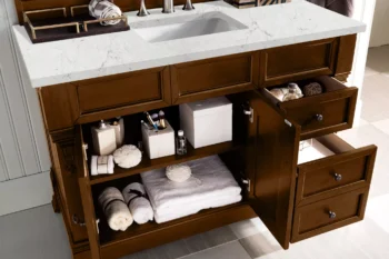 Brookfield 48" Single Vanity, Country Oak w/ 3 CM Eternal Jasmine Pearl Quartz Top - Image 4