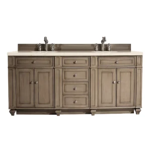 Bristol 72″ Double Vanity, Whitewashed Walnut w/ 3 CM Eternal Marfil Quartz Top